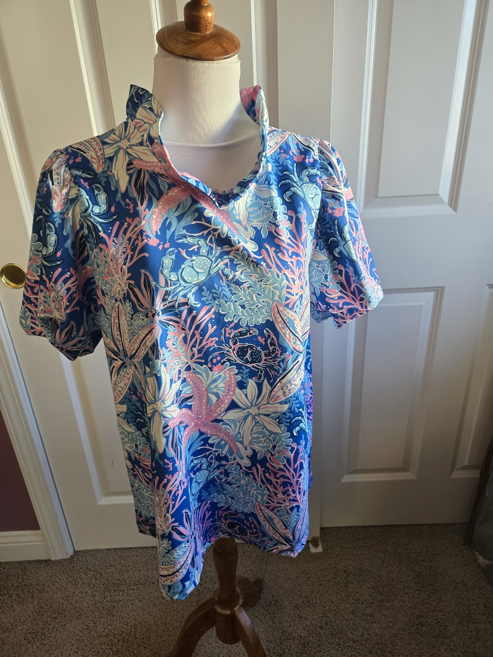 NWT Simply Southern Blue & Pink Coral Reef Tunic - S